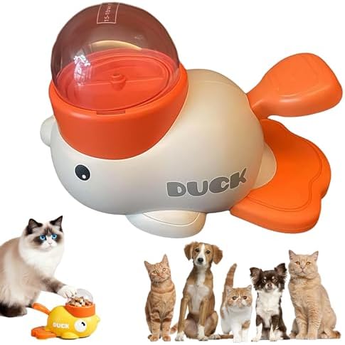 Ducky Cat Treat Dispenser, Yellow Duck Cat Treat Dispenser, Little Duck Cat Toy Treat Feeder for Pet Healthy Eating & Iq Training, for Cats and Dog (White)