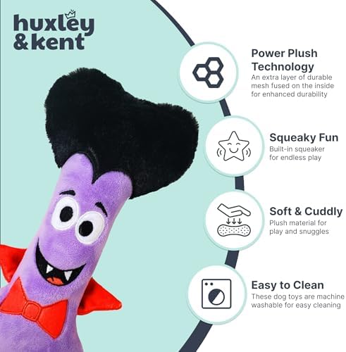 Huxley & Kent Halloween Funny Dog Toy w/Squeaker – Power Plush Squeaky Dog Toys for Small, Medium & Large Dogs – Soft Stuffed Animal for Indoor Play & Fetch - Dracula Bone, One Size