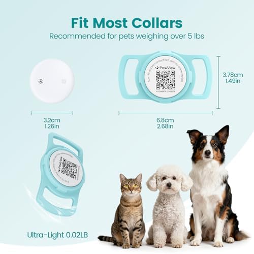 Smart Pet Tracker for Collar - Dog Trackers Location for Pet with Holder, No Monthly Fee, Real-Time Tracking, iOS Only, Emergency Contact, Long-Lasting, Anti-Lost Tracker for Cats, Bag Straps