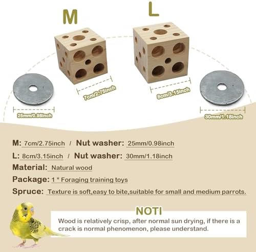 QBLEEV Bird Wooden Block Chew Toy, Parrot Tabletop Puzzle, Small Animal Shredding & Biting Wood Teething Toy for Hamster, Cockatiels, Conures & Budgie