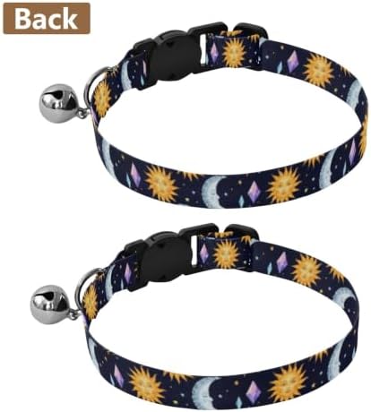 2 Pack Small Dog Collar Moon Sun Navy Dog Bell Collar, Adjustable Length 10.6" to 17.1"