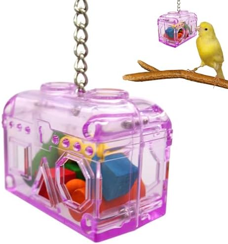 Treasure Chest Toy - Puzzle & Foraging Toys for Birds - Durable Plastic Bird Foraging Box w/ Colorful Wooden Shapes - Parrot Puzzle Toys - Small & Large Bird Toys for Cockatiels, Lovebirds & More