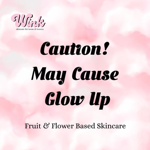 Wink Skin Care Kit for Teens | Plant-Based Facial Kit for Girls & Tweens, 4-Piece Set with Milk Cleanser, Rose Petal Toner, Face Fruit Serum & SPF Moisturizer, Mom-Approved Essential Kit for Young