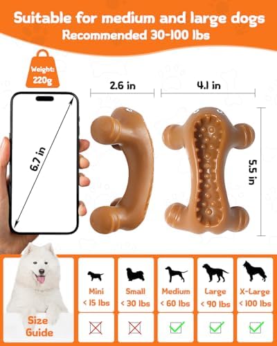 Dog Toys for Aggressive Chewers Large Medium Breed, Interactive Treat Dispensing Chew Toy, Indestructible Tough Nylon Teething Bones to Keep Dogs Busy