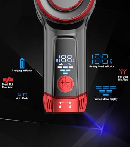 K25 Cordless Vacuum Cleaner, 650W 55KPa Stick Vacuum, 70Min Runtime | OLED Display, Anti-Tangle Brush, Self-Standing Lightweight Vacuum for Carpet, Hardwood Floors, Pet Hair & Home, Dust Cup
