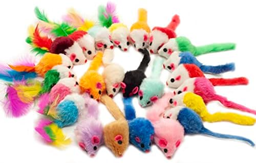 Fashion's Talk Assorted Mice Cat Toys Furry Rattle Mouse Kitten Toy Mini Mice for Indoor Cats Interactive Play Color Varies 24 Count