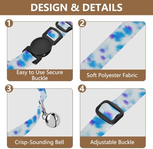 Blue White Tie Dye Easy to Clean Kitten Collars 2 Pack Adjustable Pet Collar