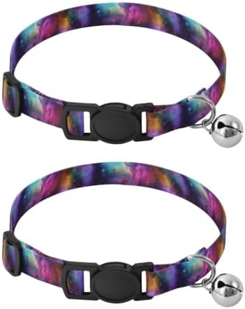 Space Nebula Colorful Cosmic Clouds Kitten Bell Collar 2 Pack Small Dog Collar Adjustable Length 10.6" to 17.1"