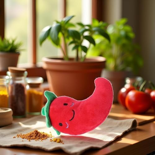 1 Pc Funny Red Fruit Dog Toys, Vegetable Dog Toys Squeaky Plush Chili Eggplant Corn Puppy Toys for Small Dogs,Chili, Nice and Practical