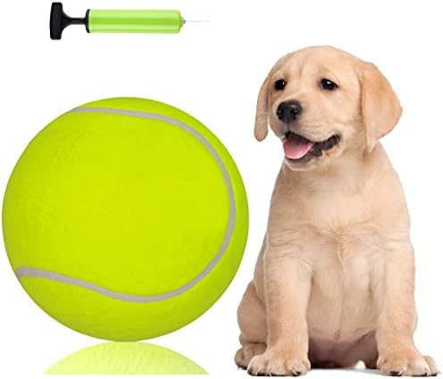 Big Tennis Ball for Dogs-9.5" Inflatable Giant Tennis Balls Large Pet Toys for Outdoor/Indoor Sports Oversize Dog Toy Ball for Small/Medium/Large Dogs Funny Gifts