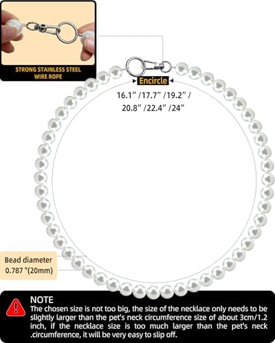 Chunky Pearl Dog Necklace (Beads 20mm),Elegant Classic Super Big Pearl Collar Necklace Accessories for Medium Large Dogs Occasions and Gatherings (White, L(Neck Girth17''-18.5''))