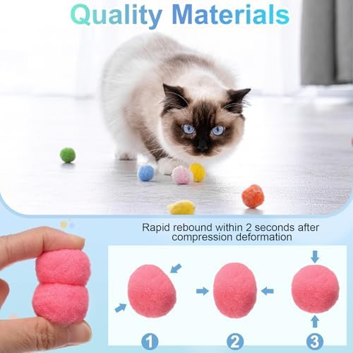 Cat Toy Pom Ball, Interactive Cat Ball Toys Fuzzy Pompoms (Plush, 1.2Inch, 30Pcs, Red) for Kittens Pet Enrichment Training Play Indoor