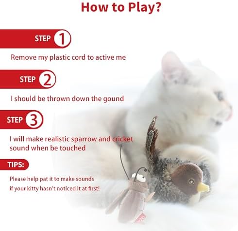 PETGEEK Gigwi Simulated Chirping Bird Cat Toy, Fake Toys for Indoor Cats, Cat Feather Toy with Hanging Loop for Bored Indoor Adult Cats Kittens Interactive Play (Bird-Cricket, Chirping)