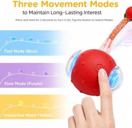 Interactive Cat Toy Ball,3 Speed Modes Moving Cat Toy Balls,Automatic Rolling Rechargeable Cat Toy for Indoor Cats Bored Adult & Kittens-Red