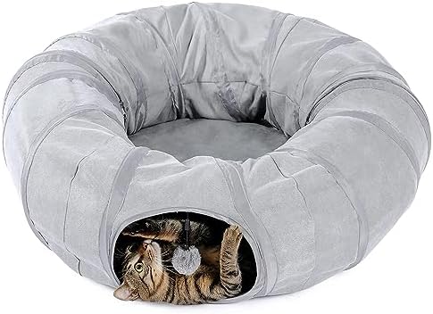 PAWZ Road Donut Cat Tunnel Bed with Center Mat, Peek Hole & Hanging Balls