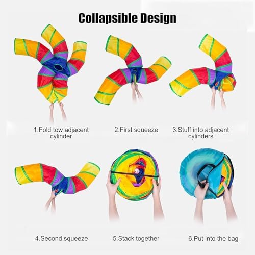 Bemodst S-Type Cat Tunnel, 2 Way/3 Way/4 Way/5 Way Collapsible S-Shape Small Animal Tubes Kitty Tunnels Interactive Maze House Toy with Storage Bag for Kitten Puppy Rabbit Guinea Pig (Rainbow-5 Way)