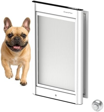 Automatic Dog Door for Door, Smart Dog Door with Collar Sensor, M | aluminum built, collar-activated, scheduled access, pet-only access, adjustable sensing range, anti-pinch, medium, white