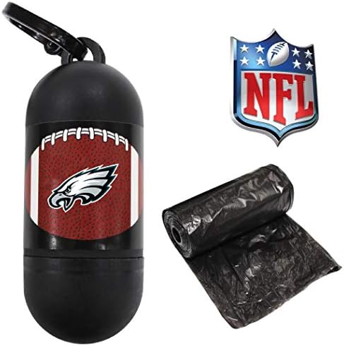Pets First NFL PHILADELPHIA EAGLES PET LICENSED Poop Waste Bag Dispenser and D Ring for Leash with 15 Premium Garbage Bags