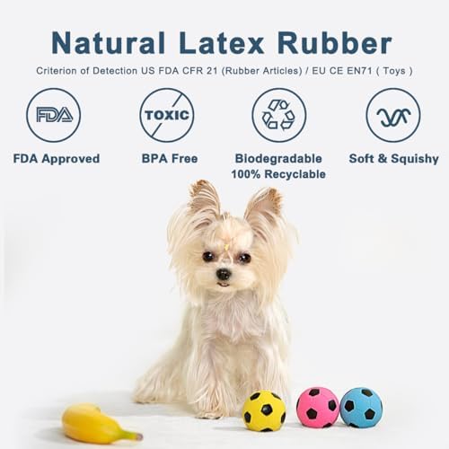 Squeaky Dog Ball, Soft Latex Rubber Squeaky Dog Toys for Small Dogs Puppies, Cute Bounce Squeak Toys Play Fetch Soccer Ball