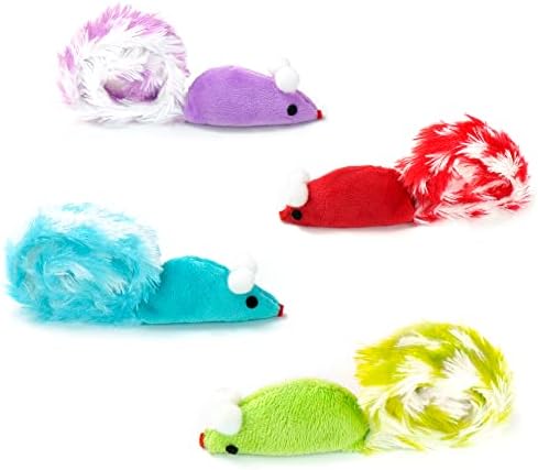 CHIWAVA 4PCS 15" Long Soft Plush Cat Toys Mice with Rattle Rustle Sound