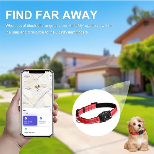 Tracking Collar for Dogs Waterproof Adjustable Air Tag Dog Collar Holder, Comfortable Dog Collars for Small Medium Large Dogs (Red, L)