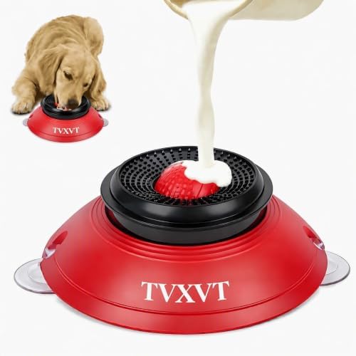 Rolling Lick Feeder Ball Bowl with Suction Cups Anti Slip Slow Feeder Interactive Puzzle Enrichment Toy for Dogs Cats Suitable for Wet Food Yogurt Bone Broth Nutrient Liquid (Red)