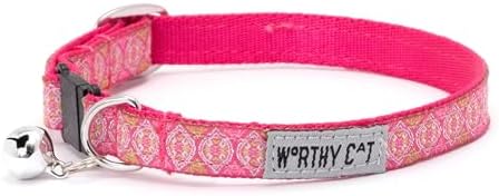 THE WORTHY DOG Graphic Pattern, Breakaway Cat Collar, with Bell, Pink