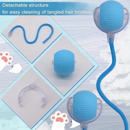 Interactive Cat Dog Toy Ball with LED Light, Automatic Rolling(Blue)