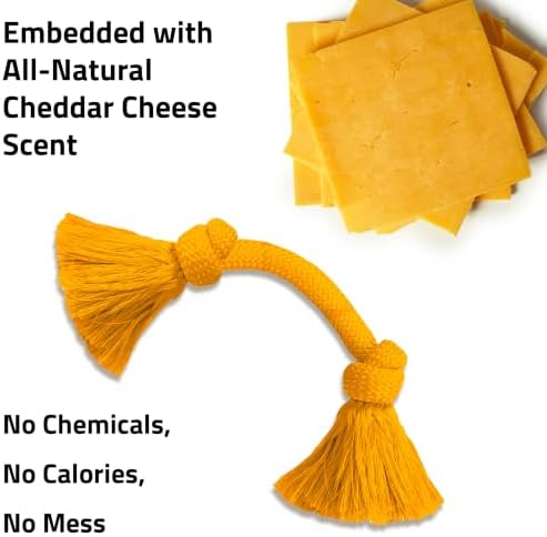 Playology Tug Rope Dog Toys for Medium Dogs - Medium, Cheddar Cheese Scent