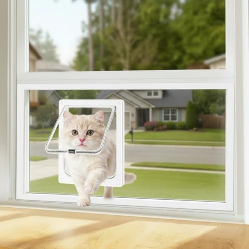 Frosted Cat Door for Window, Fits 18-28 Inch, Magnetic Closure, 4 Modes
