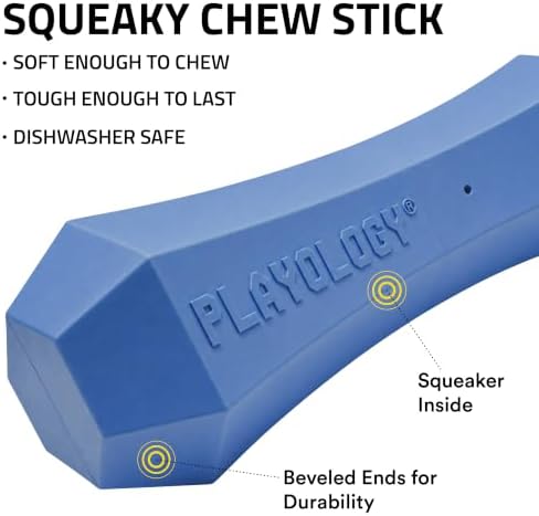 Playology Squeaky Chew Stick - Scented Dog Toy - Jumbo, Blueberry Scent