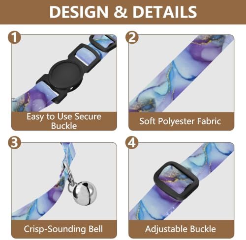 Watercolor Swirls Pastel Purple Cat Collar Breakaway with Bell 2 Pack Small Dog Collar Adjustable Length 10.6" to 17.1"