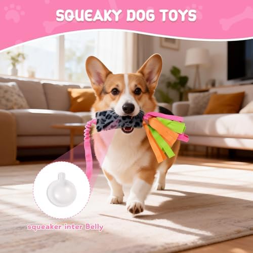Squeaky Tug Toys for Small Medium Dogs, Interactive Tug of War Dog Training Toy, Leopard Dog Rope Chew Toys for Puppy Training Playing Games
