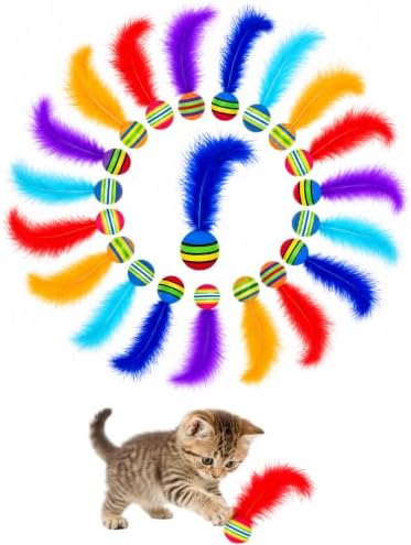 PET SHOW 20 Pack Cat Toy Balls for Indoor Cats 1.4inch with Feathers