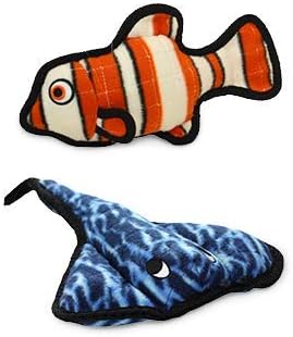 TUFFY® : 2 Pack Fish Stingray Dog Toy: Ultra Durable Plush Toy with Multiple Layers & Reinforced Seams, Washable and Floats, Original Construction