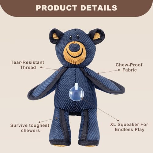yfgswqx Squeaky Bear Dog Toy, 11.8 Inch Interactive Dog Toy with 1 Squeaker, 600D Oxford Fabric Tug Toy for Medium and Large Dogs
