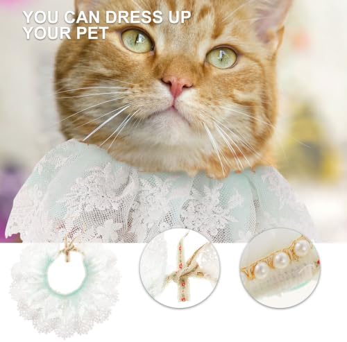 Pet Cat Lace Necklace with Pearls Adjustable Blue Neckwear