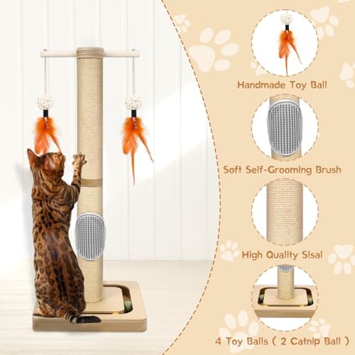 27” Small Cat Tree with 3-Tier Ball Track & Jute Scratching Post, Space-Saving Kitten Tower for Indoor Pets, Interactive Activity Center with Hanging Toys for Furniture Protection