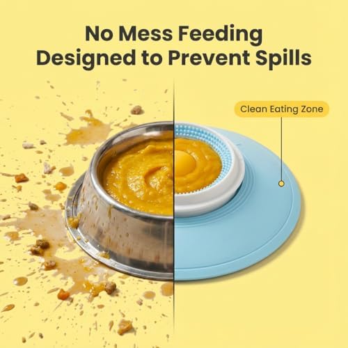Dog Cat Lick Sphere Slow Feeder for Liquid Food & Peanut Butter,Interactive Licksphere for Dogs Anxiety Relief,Non-Slip Licking Bowl Enrichment Toys to Healthy Diet Food Container for Dog Cats,Yellow