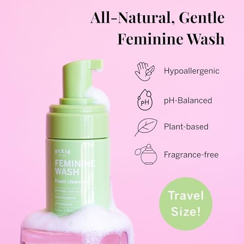 Pixie Feminine Wash – Foaming Cleaner with Natural Ingredients – More Foam Wash in Bottle Than Other Brands – pH Balanced & Plant Based – For Your Menstrual Cups and Discs, TSA Approved 2.5 fluid oz