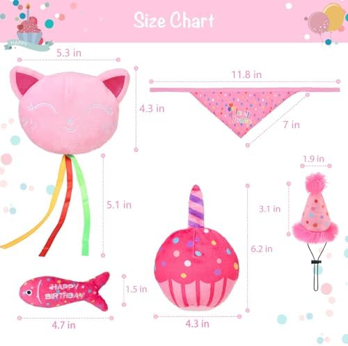 BINGPET Cat Birthday Decorations Outfit, 5 Pcs Catnip Toys for Indoor Cats