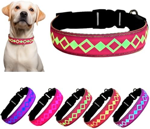 Personalized Flashing Night Dog Collar with Waterproof airtag Holder for Black Dog Night Walking (Pink, XL(19.7-23.6"))