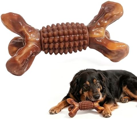 BoYoYo Indestructible Dog Chew Toys for Aggressive Chewers, Tough Dog Toys for Large & Medium Dogs, Dog Chew Bones Long Lasting to Keep Them Busy, Durable Bacon Flavored Toy, Brown