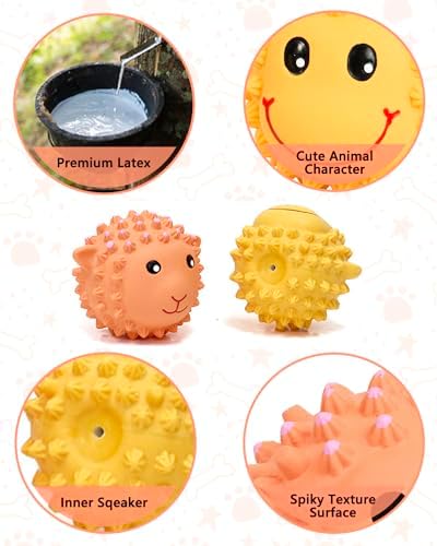 SCHITEC Squeaky Dog Toys, Latex Spiky Animal Balls for Small Medium Dogs