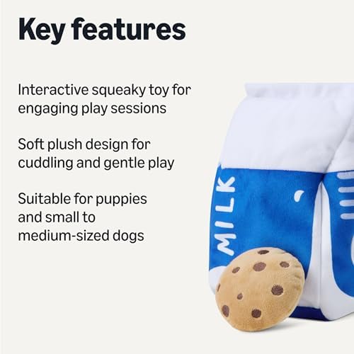 Amazon Basics Interactive Dog Squeak Toys with 1 Milk Carton and 4 Cookies, Ideal for Puppies, Small and Medium Dogs, Soft Plush for Fetch and Cuddling