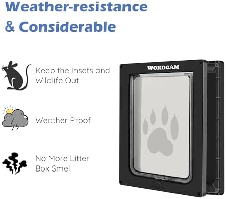 Wordcam X-Large Tough Cat Door for Interior/Exterior, Up to 25 lbs, Black