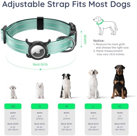 Reflective Dog Collar with AirTag Holder, Waterproof Dog Collar with QR Code, Heavy Duty Adjustable Pet Collar for Small Medium Large Dogs, Teal