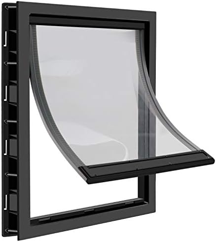 CEESC Large Dog Door, Magnetic Flap & Closing Panel, Black, Up to 35 lbs