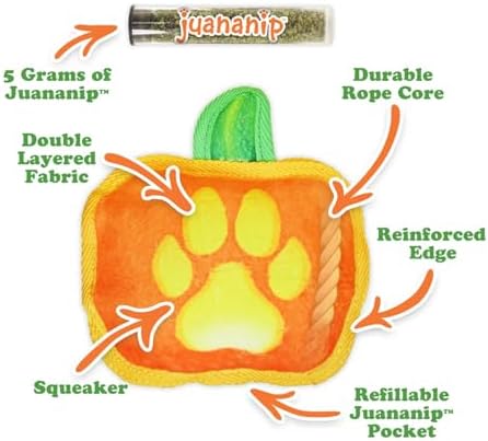 Doggijuana Tuffer Chewer Dog Toy, Jack O' Lantern | Fall Plush, Squeaky