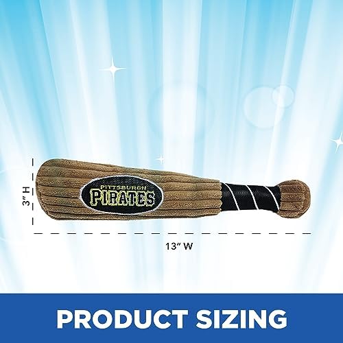 MLB Pittsburgh Pirates Baseball Bat Toy for DOGS & CATS. Soft Corduroy Plush Dog Toy with Inner SQUEAKER, MLB Chew Toys for Dogs or Cats. Durable Fun Interactive Dog Toy with Team Names and Logo